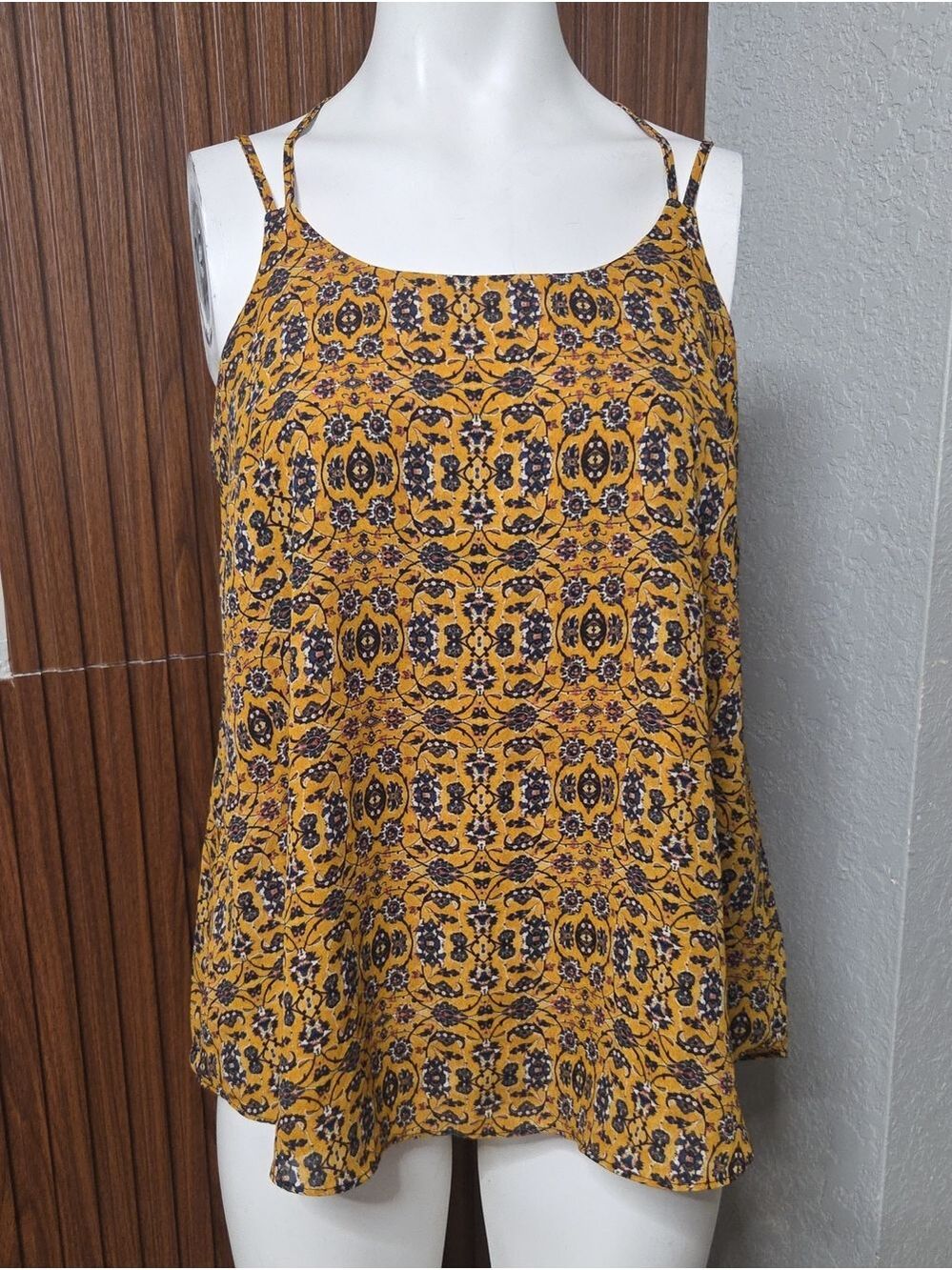 Pink Rose Mustard Yellow Floral Spaghetti Strap Cami Medium Sz [1943]